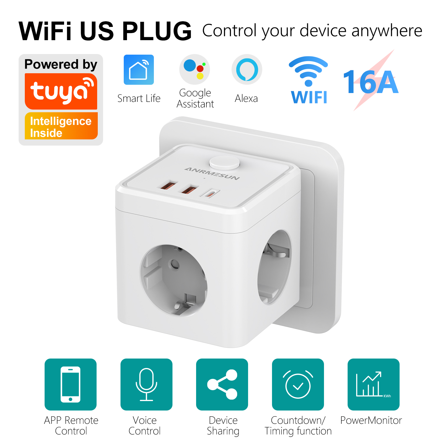 3 EU-stekkers, 2 USB-A, 1 Type - Smart Home Or Smart Home recensie en prijs